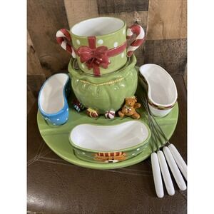 JC Penny Home Collection Festive 3 IN 1 Dessert Christmas S'more Fondue Dip Vtg